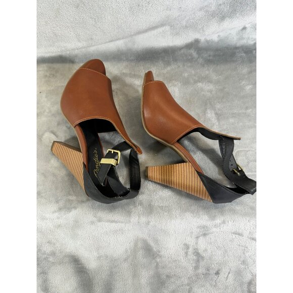 Candies Shoes Women's 6 Brown and black Peep Toe 4" Chunky Heels w/ ankle strap - Picture 12 of 16